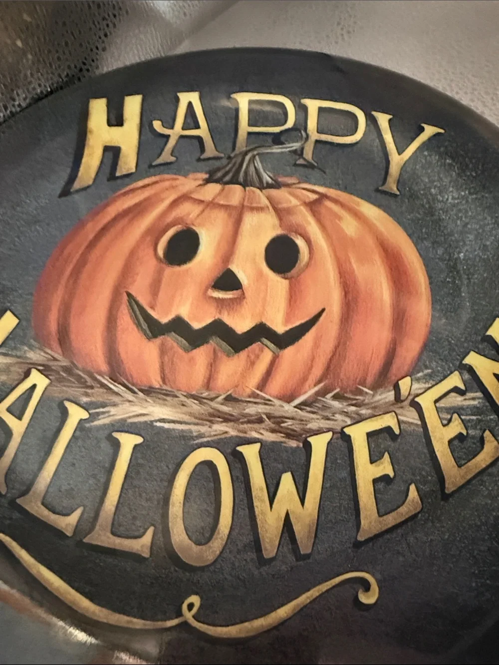 Happy Halloween Pumpkin Decorative Serving Platter - Orange